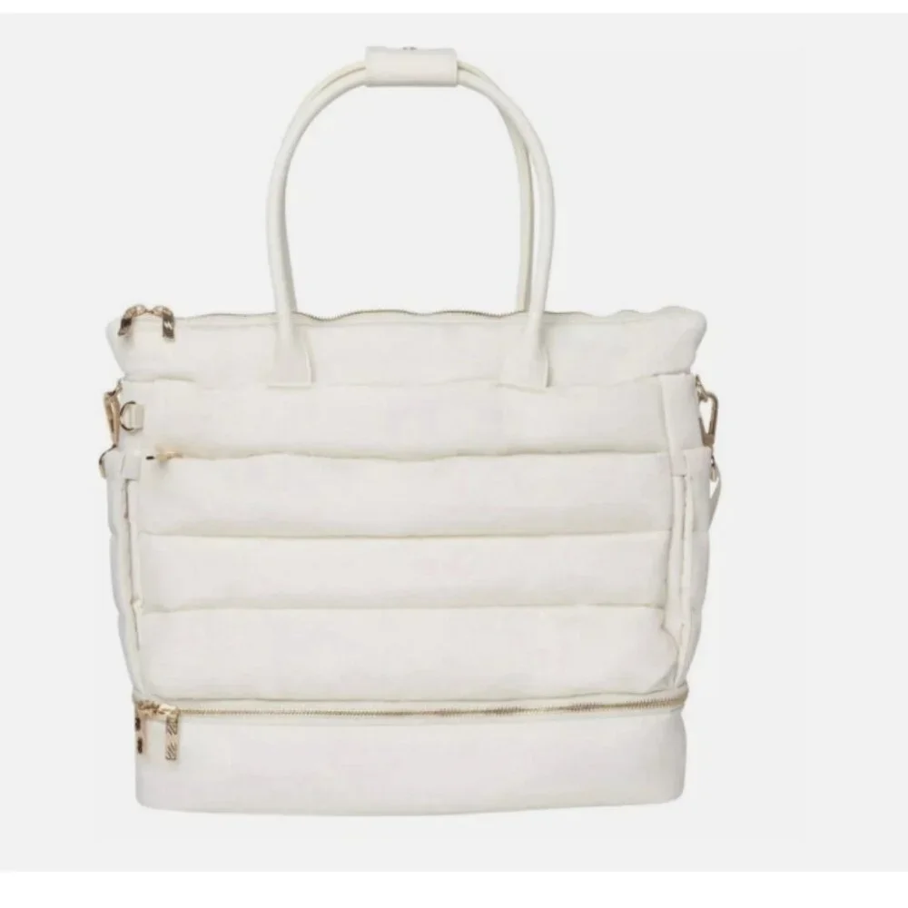 iPack Puffy Fashion Tote Luggage Cream Bag Travel Adjustable Strap Laptop Pocket - Picture 1 of 5